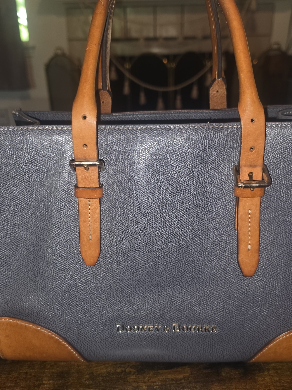 Dooney & Bourke Navy and Tan Leather-Trim Tote
